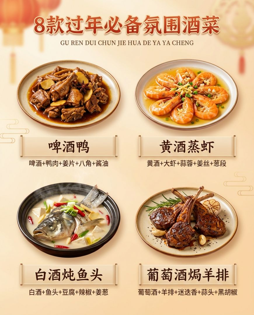 过年家宴，酒香入菜，温暖团圆。8款酒菜简单易做，用酒提鲜去腥，香气四溢，寓意日子红火甜蜜，一桌好酒好菜，过个热热闹闹的中国年。快收藏试做，让年味更浓！🥂🍲 - 2