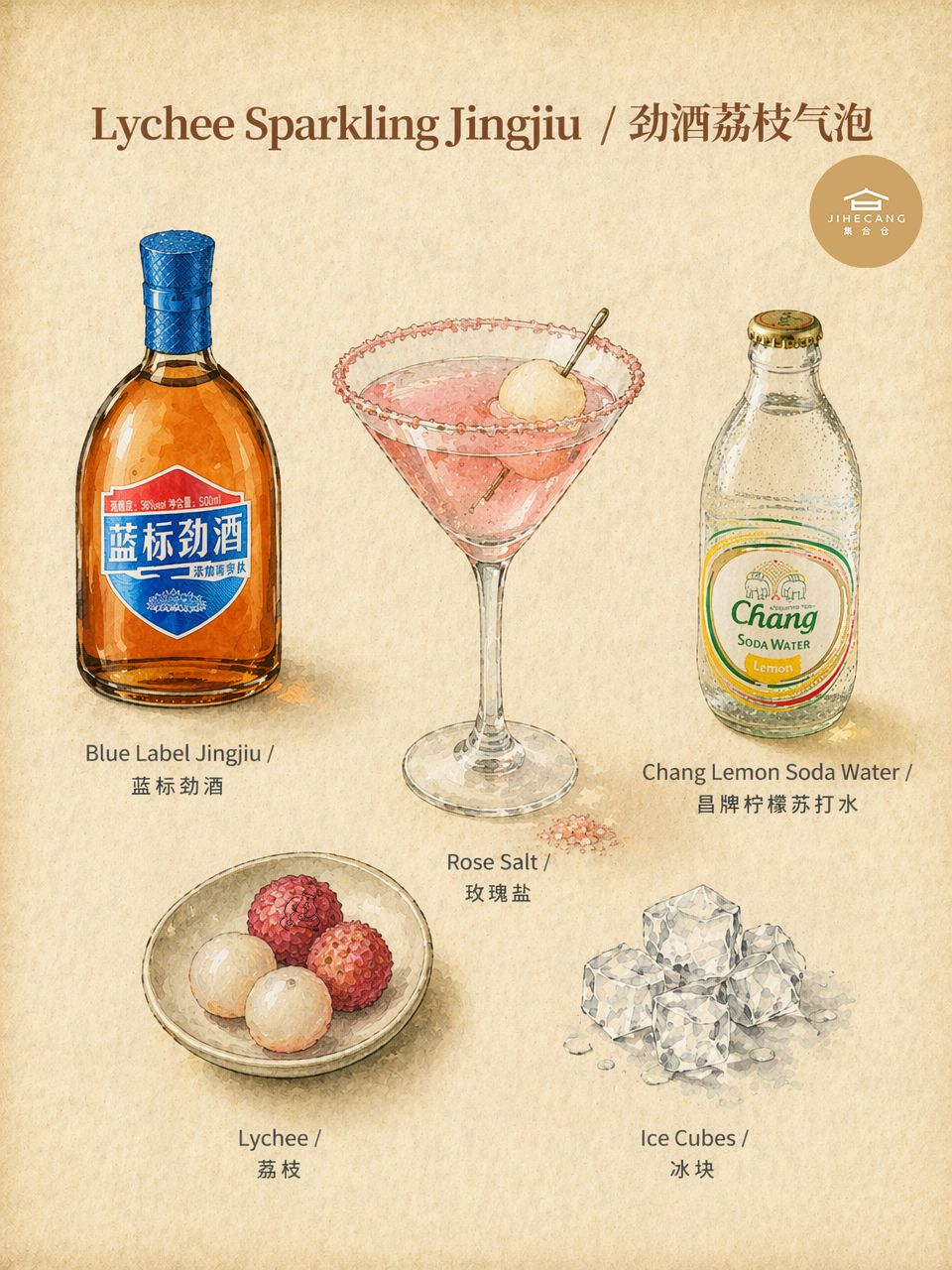 柔和复古水彩鸡尾酒魔法，为您的闺蜜家庭酒吧之🥂夜献上！想象温暖的浅桃色桌面沐浴在柔和的光线中，铺设着光滑的蓝标劲酒b...... - 3