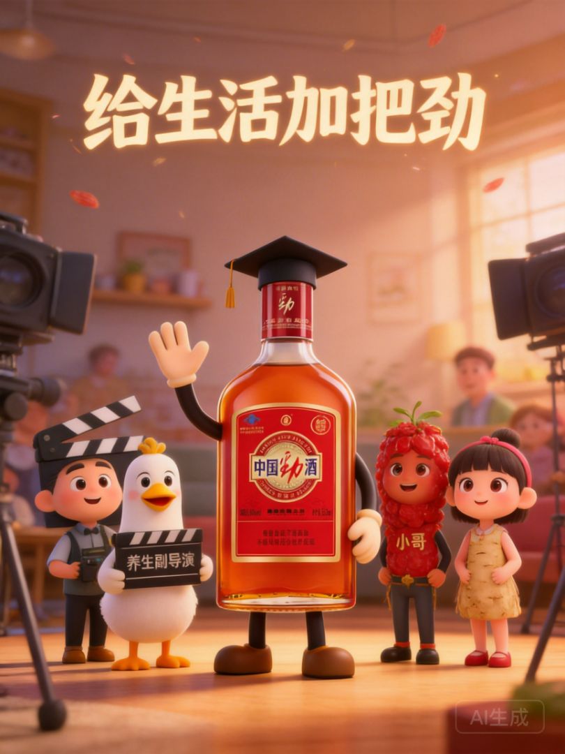 这是一个温馨的小故事，主角是劲酒导演（那瓶中国劲酒本身，戴着酷炫的太阳镜，手持扩音器）和副导演雅...... - 5