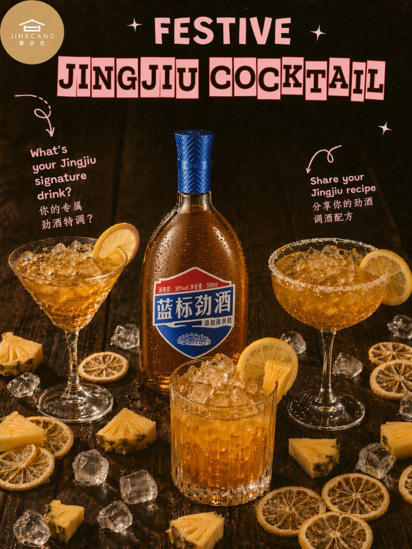 Get your holiday house party vibes locked in with versatile Blue Label Jinjiu! 🎉 Imagine a moody dark wooden home bar counter dotted with crisp crystal ice, bright pineapple chu...